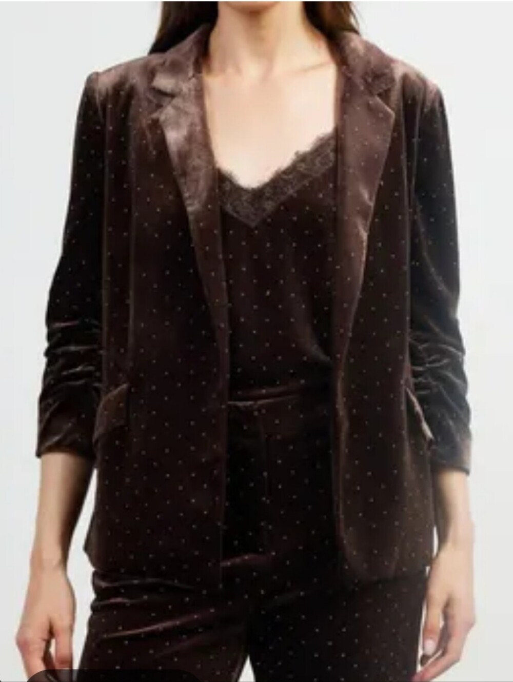 Skies Are Blue Ruched Velvet Open Blazer In Studded Chocolate Brown Size Medium